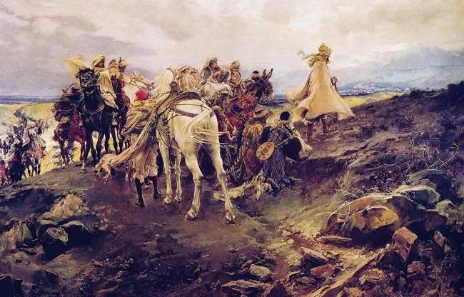 a group of people in a rocky area